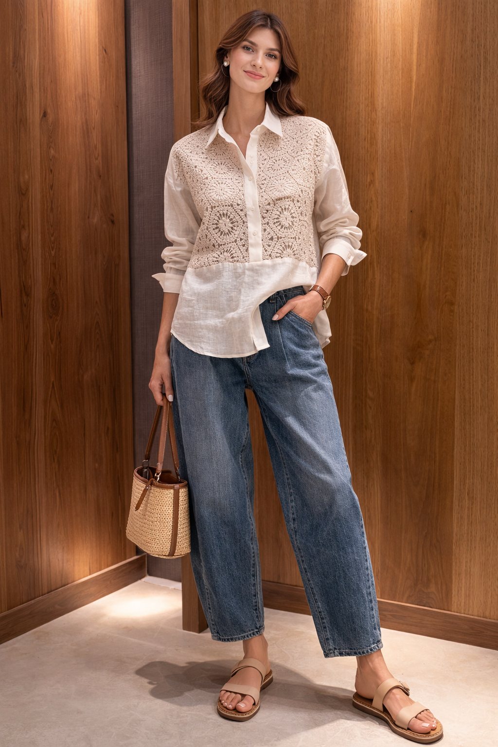 LINEN CROCHET PATCHWORK SHIRT