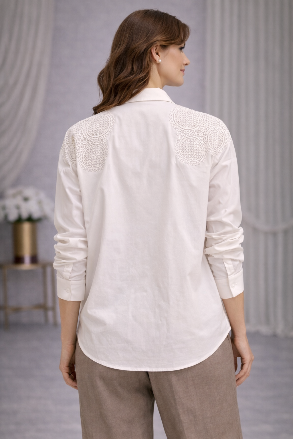 WHITE CROCHET PATCHWORK SHIRT