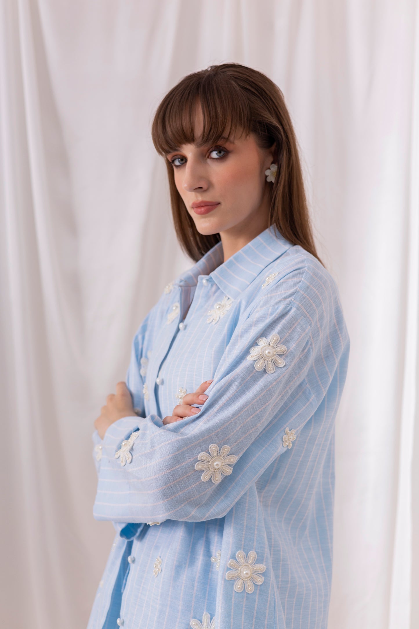 The Sky Striped Floral Shorts Set