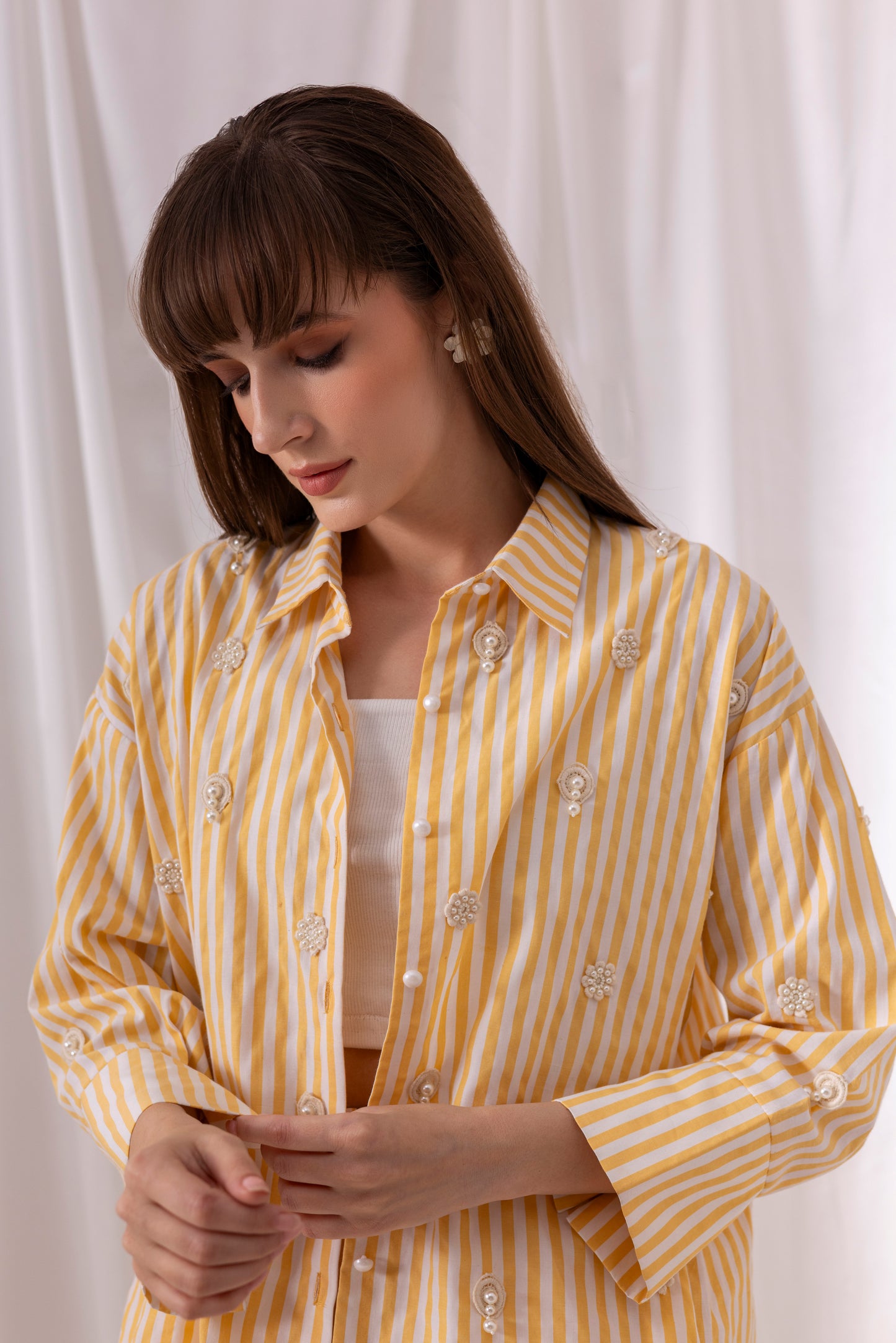 The Yellow Striped Floral Shorts Set