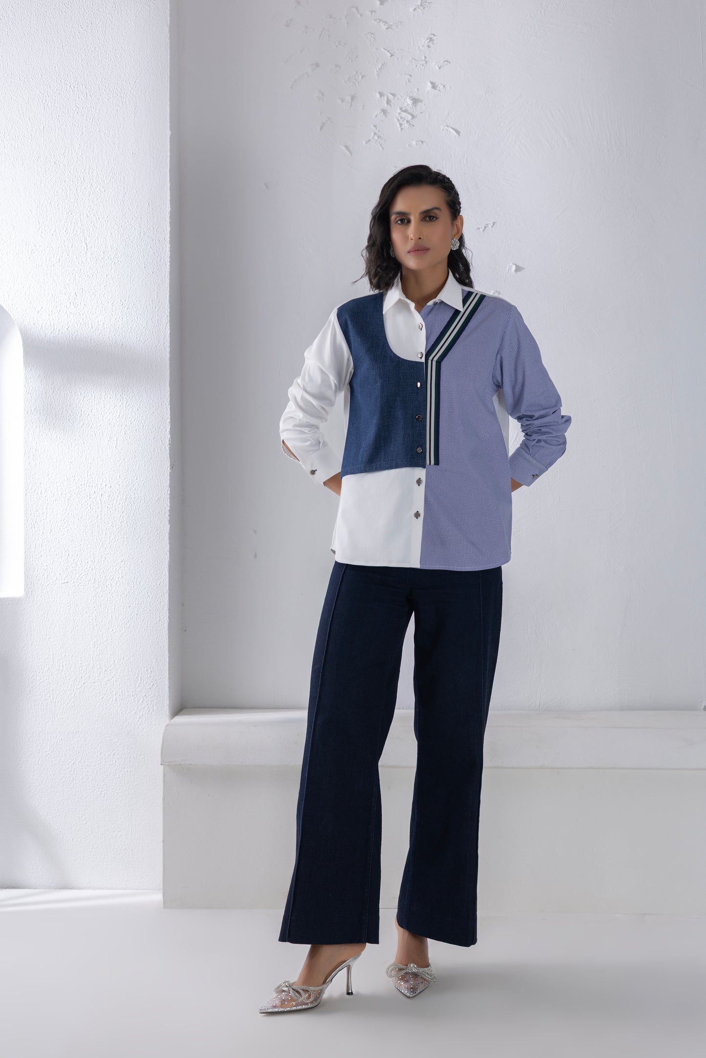 Denim Mix-Material Shirt