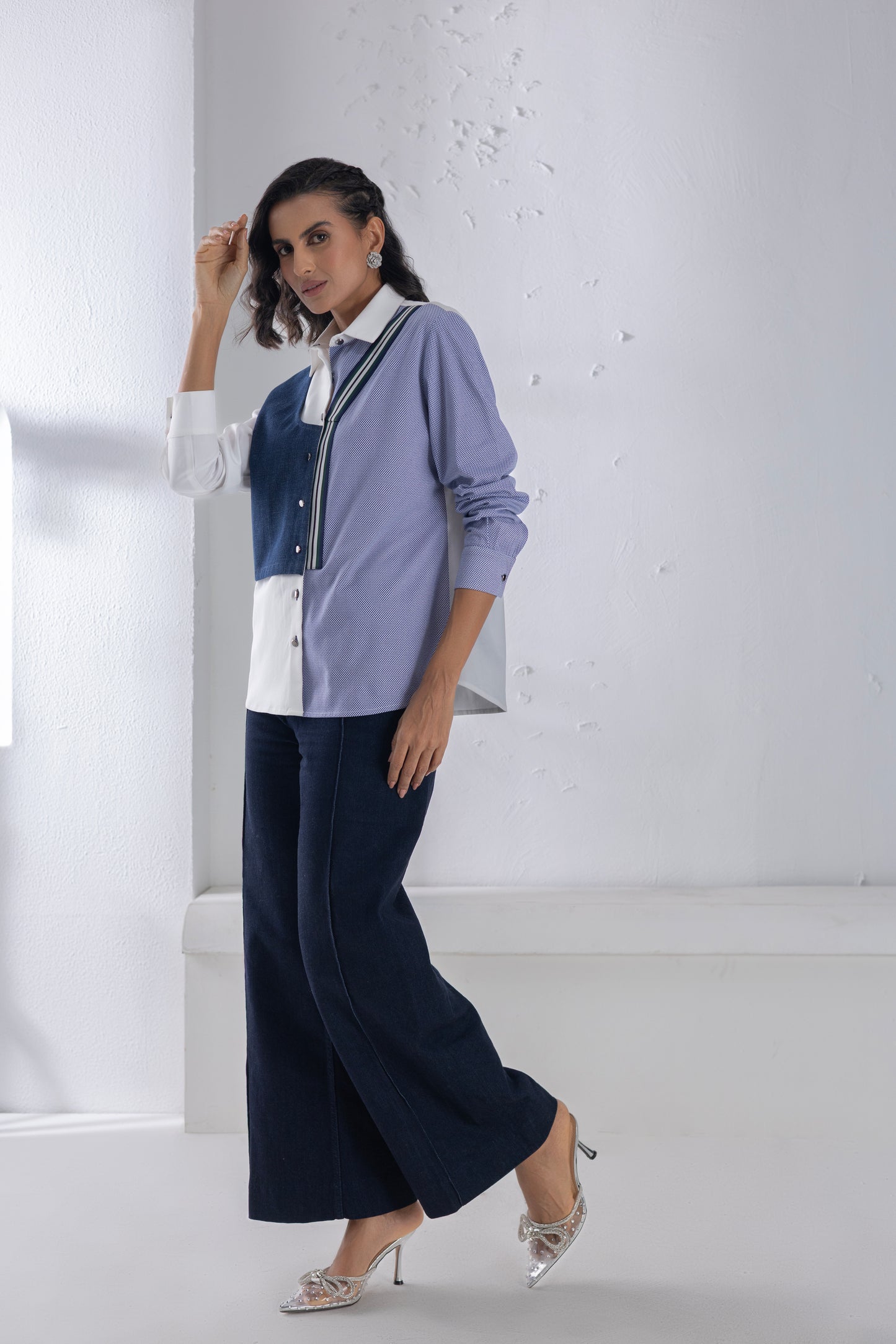 Denim Mix-Material Shirt