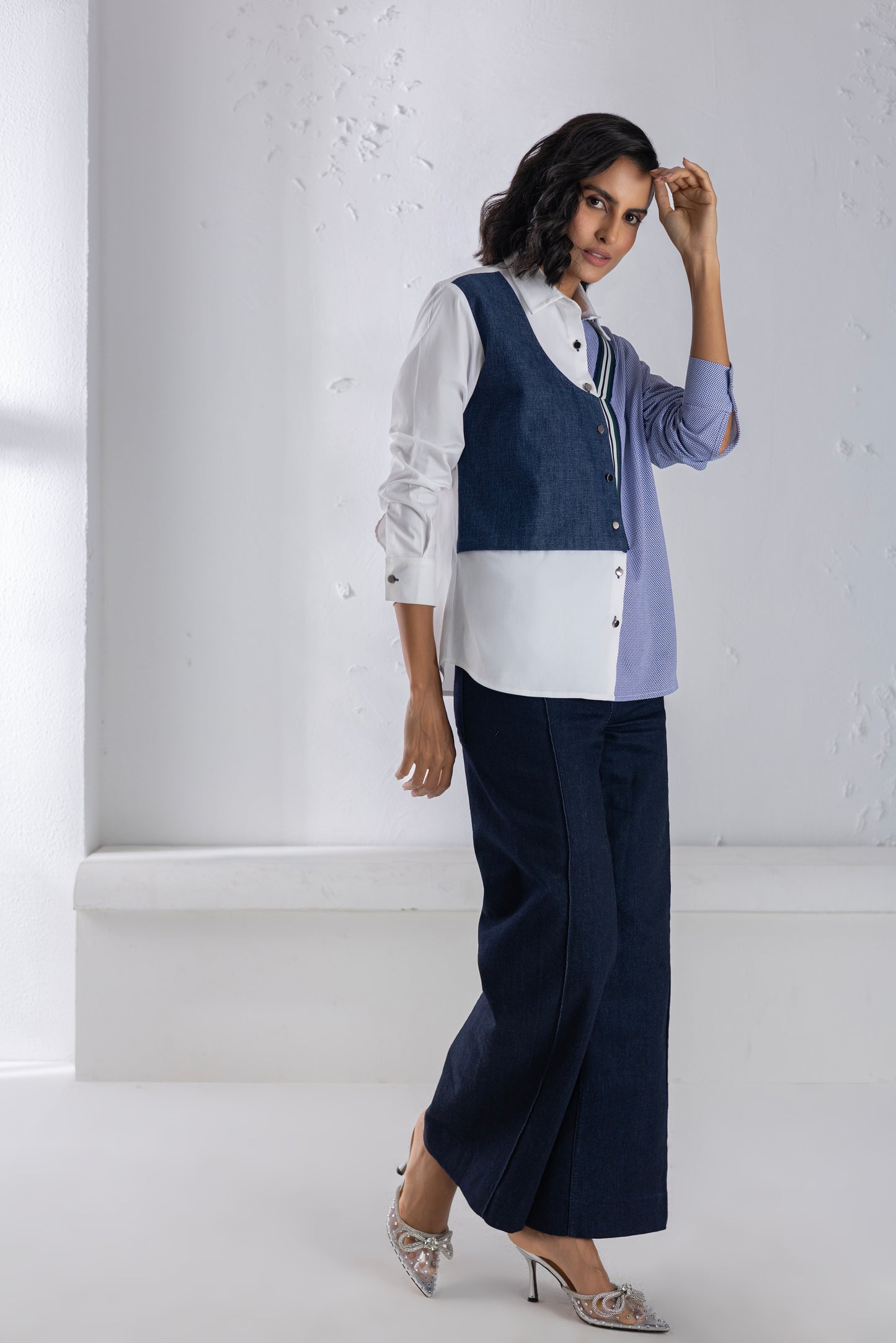 Denim Mix-Material Shirt