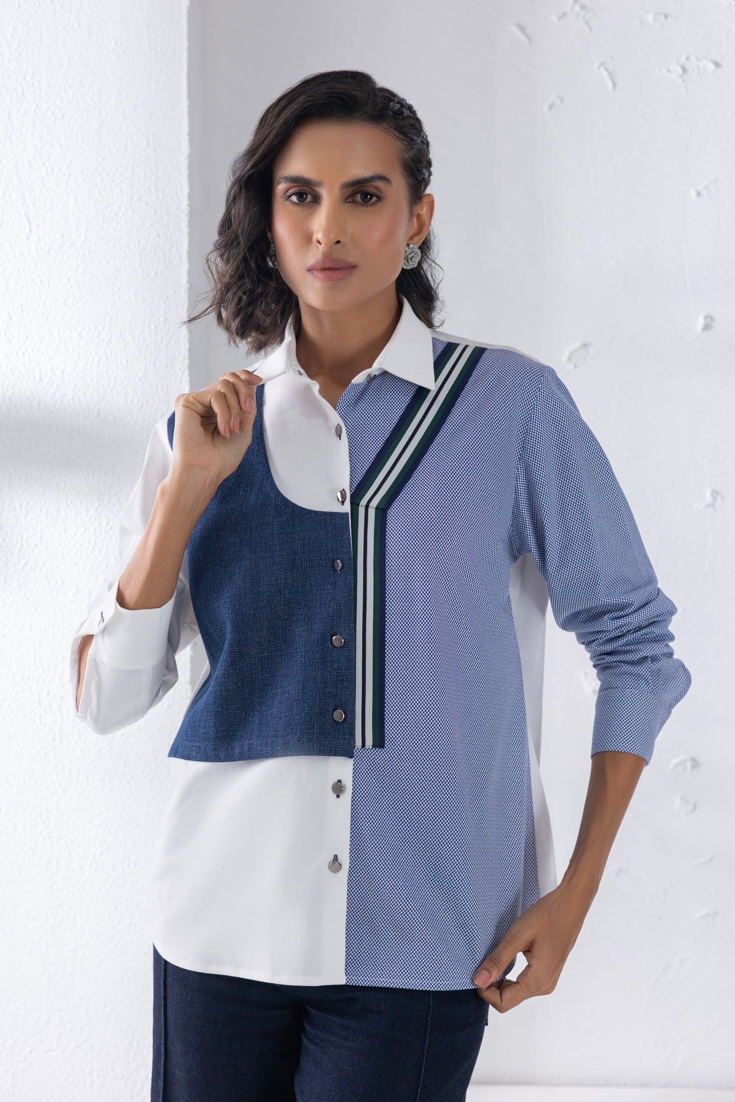 Denim Mix-Material Shirt
