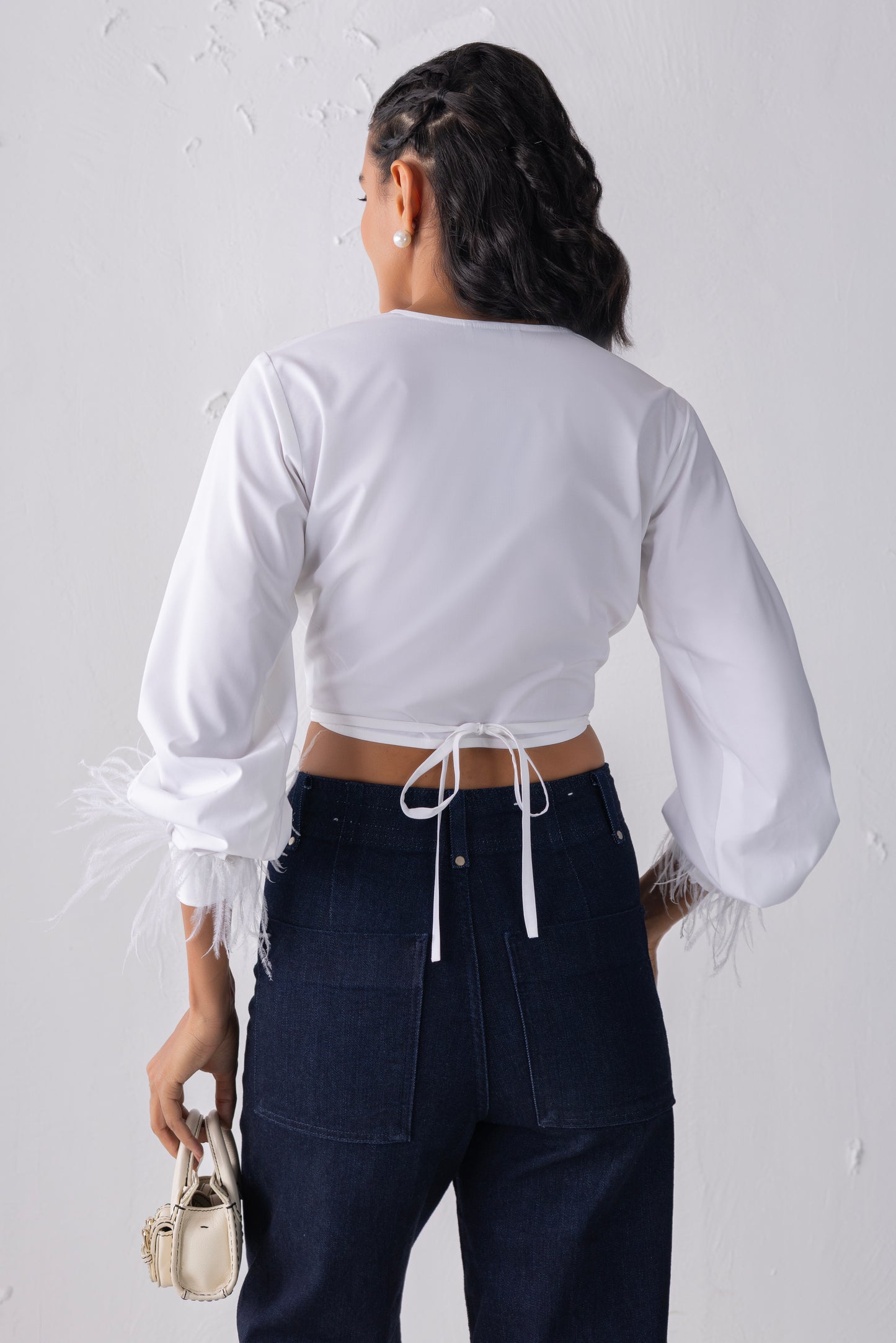 White Feathered Tie-up Shirt