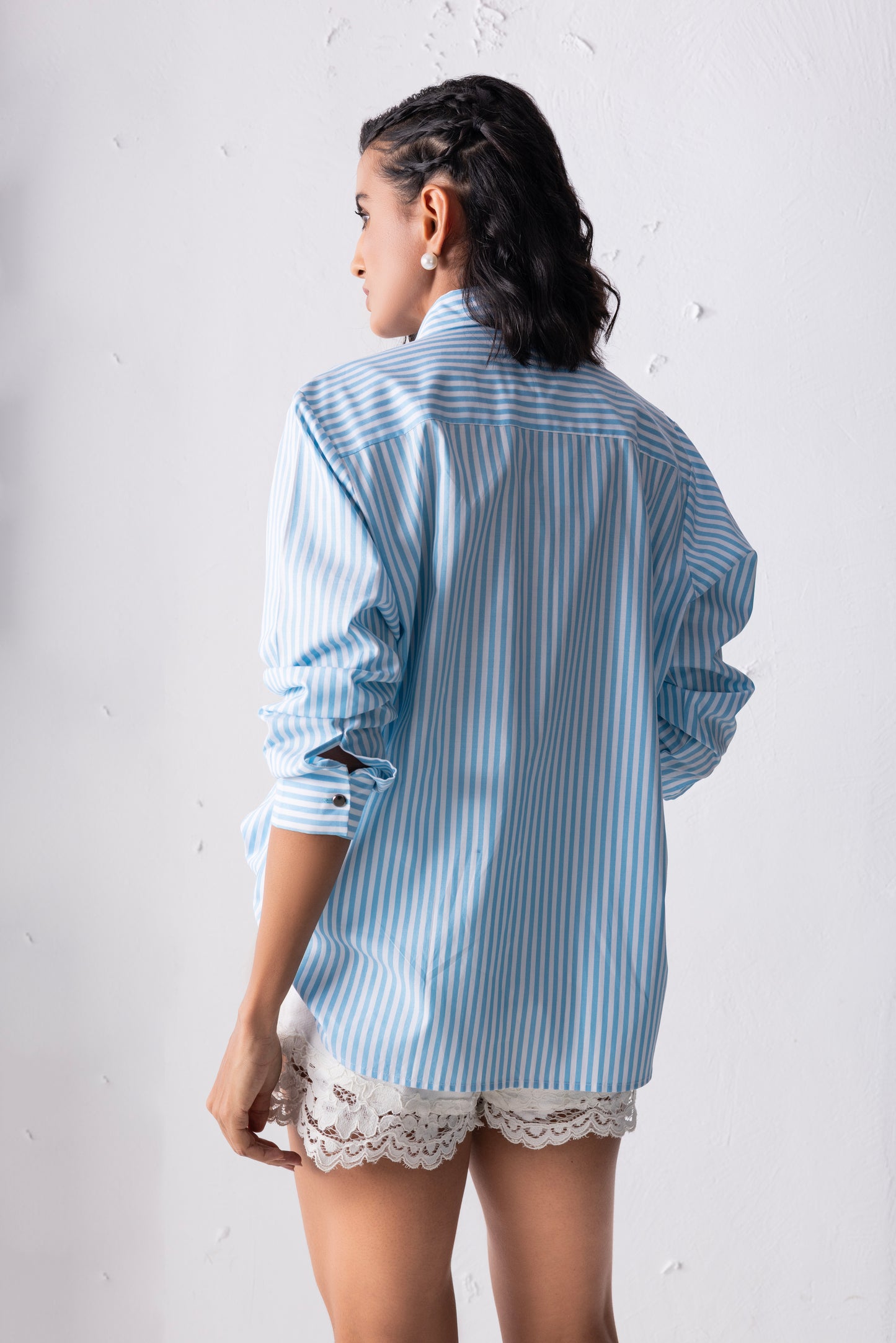 Striped shirt with floral embroidery