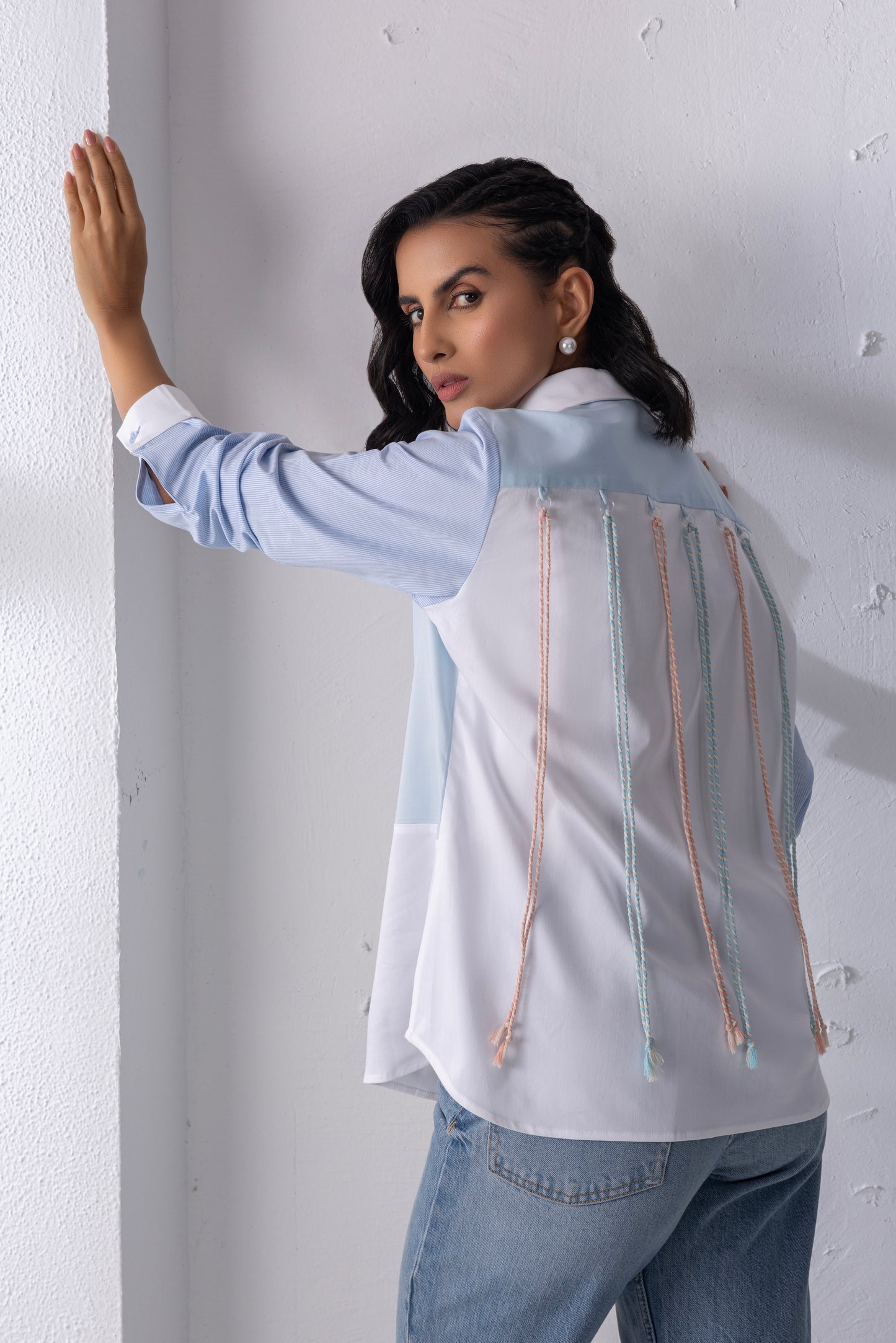 Blue Mixed Material Shirt