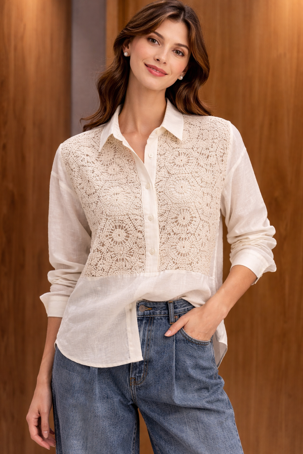 LINEN CROCHET PATCHWORK SHIRT