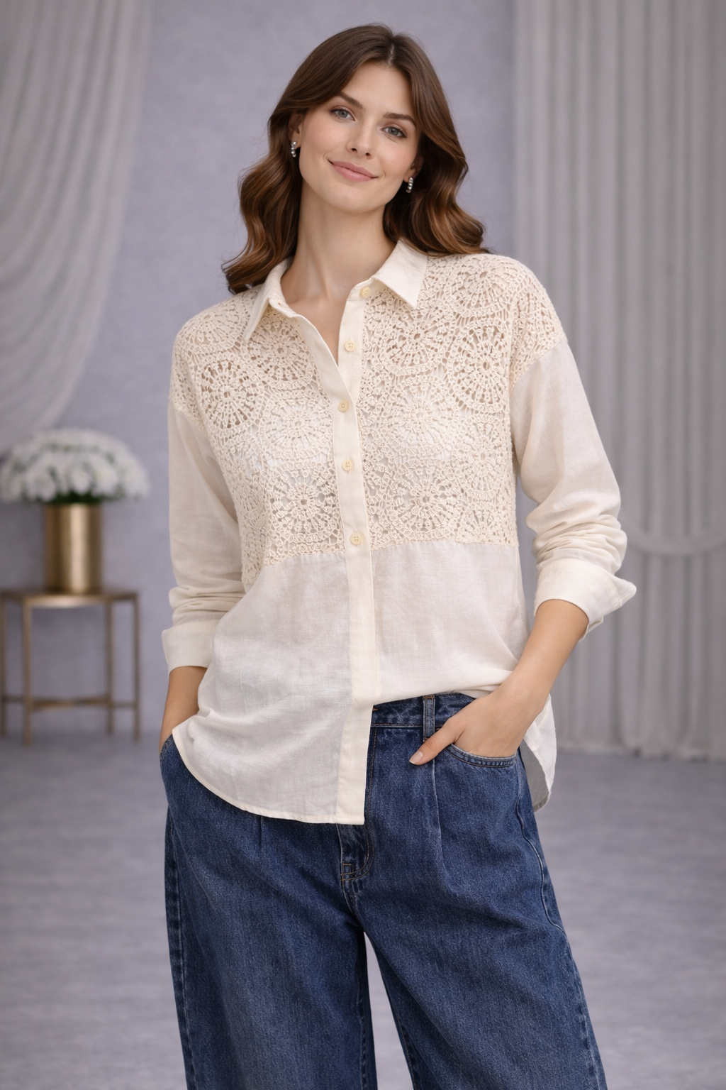 LINEN CROCHET PATCHWORK SHIRT