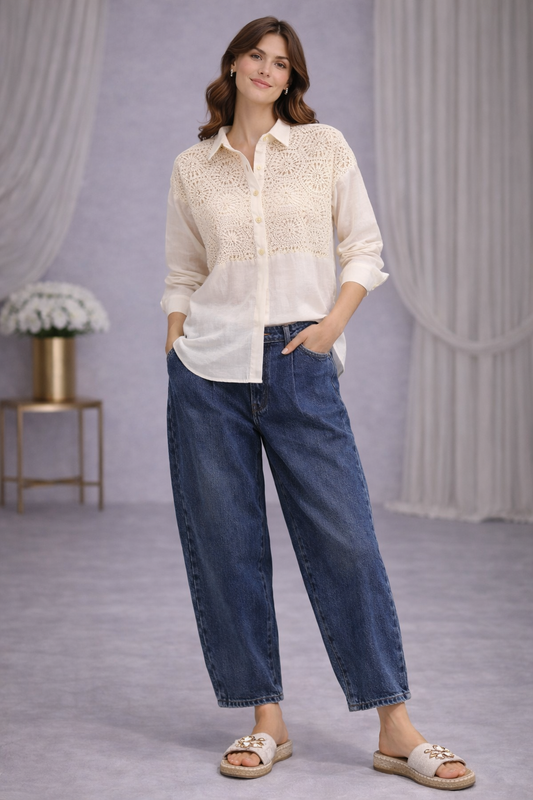 LINEN CROCHET PATCHWORK SHIRT