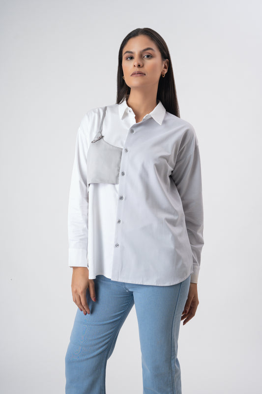 White & grey patchwork shirt