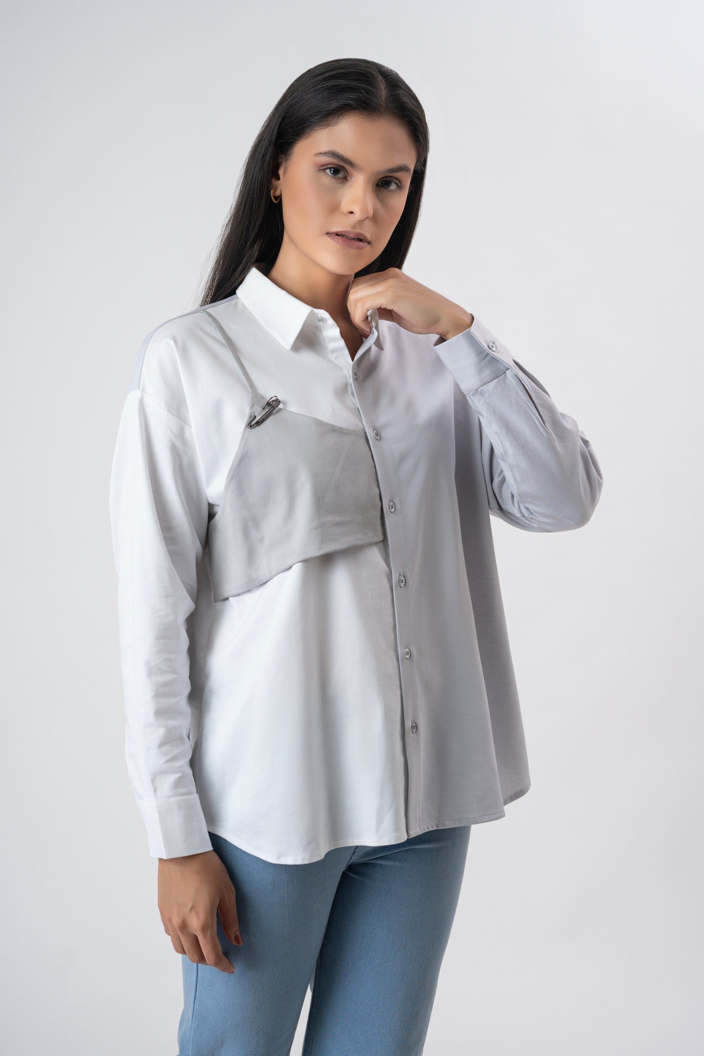 White & grey patchwork shirt