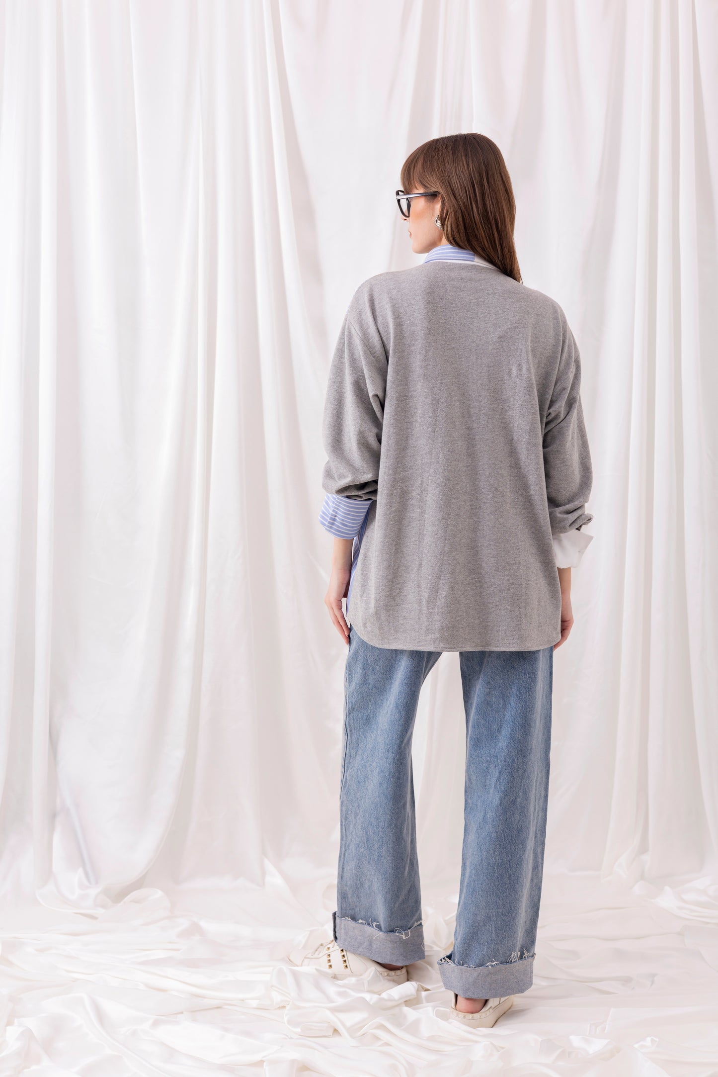 Grey Mixed Matrial Shirt with Flap