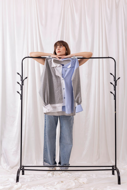 Grey Mixed Matrial Shirt with Flap