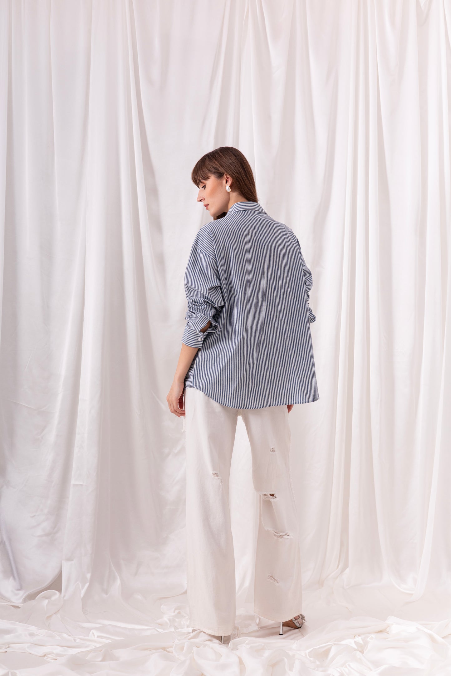 The Blue Striped Pearl Tassel Shirt