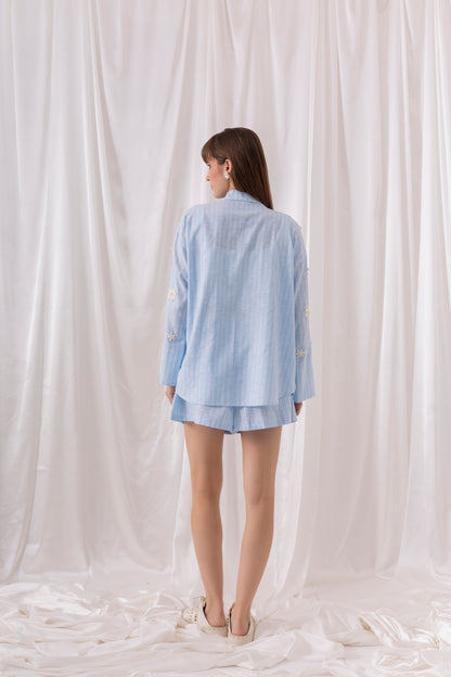 The Sky Striped Floral Shorts Set