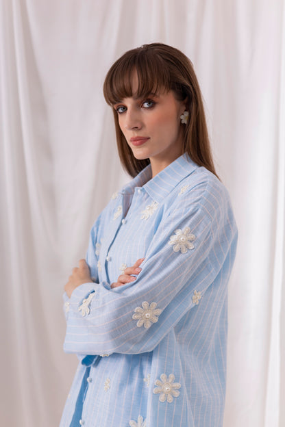 The Sky Striped Floral Shorts Set