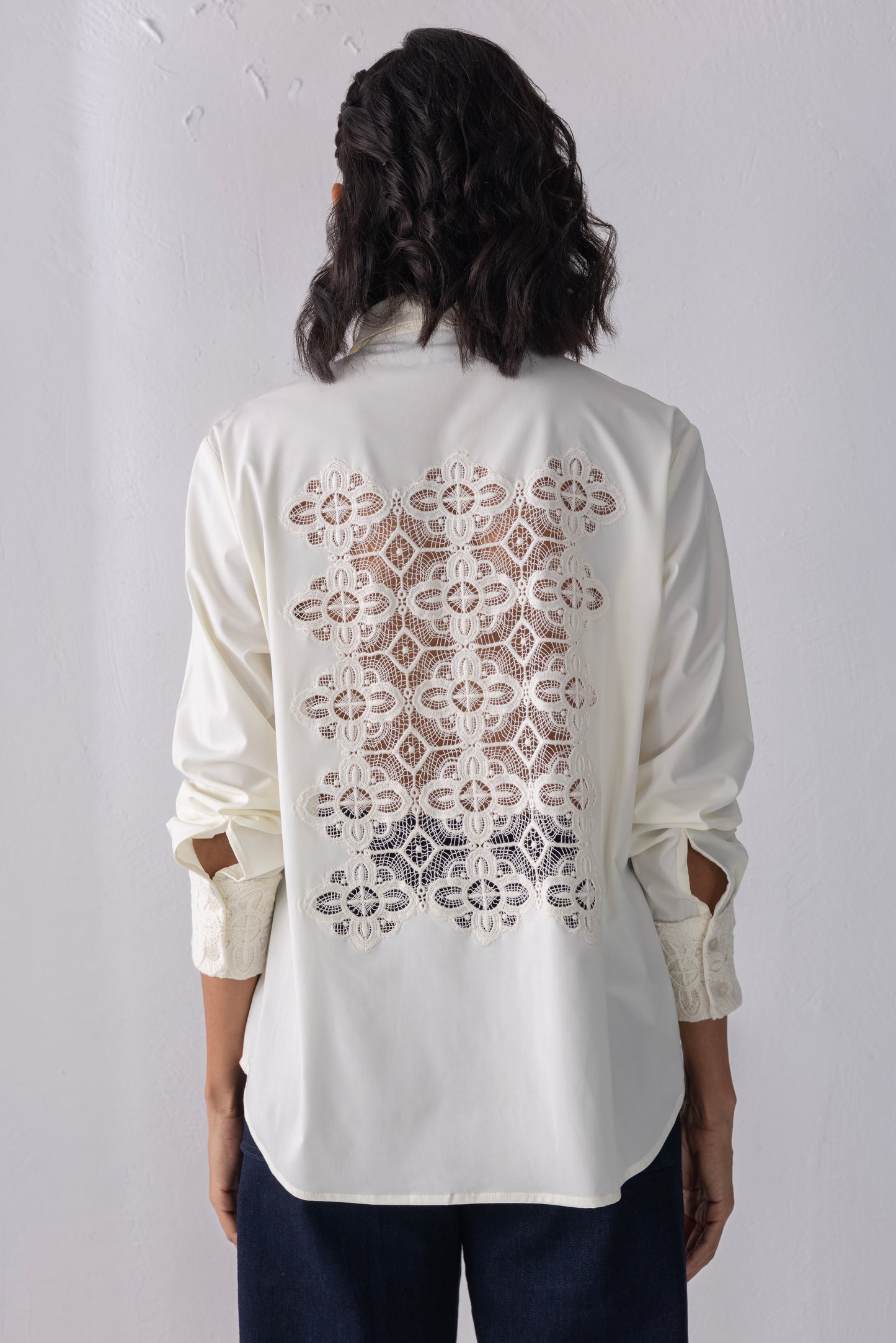 Cream Pearl & Crochet Shirt