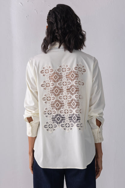 Cream Pearl & Crochet Shirt