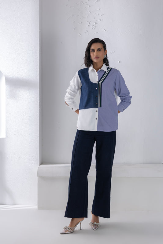 Denim Mix-Material Shirt