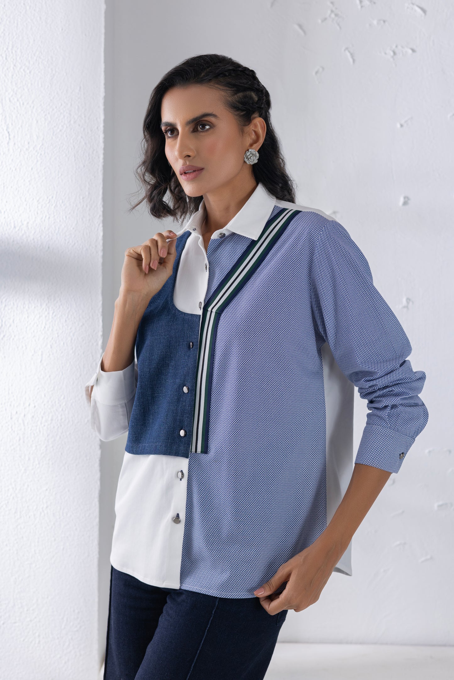 Denim Mix-Material Shirt