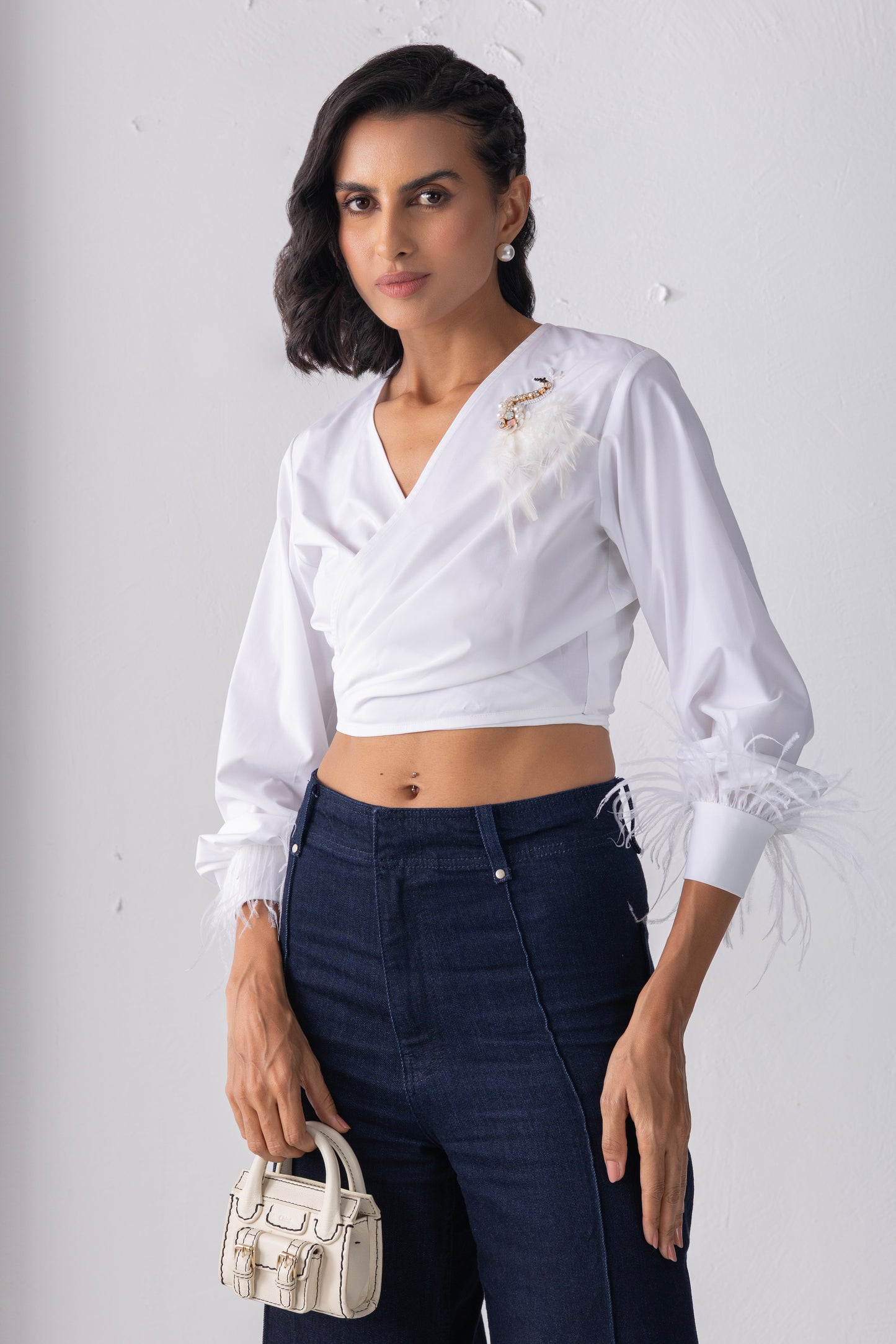 White Feathered Tie-up Shirt