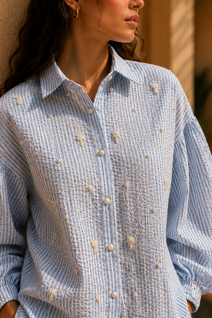 THE SKY STRIPED PEARL SHIRT